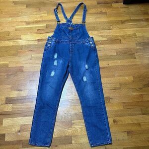 Base Girl New Jens Distressed Wash Denim Overalls Bib Overalls Size XL